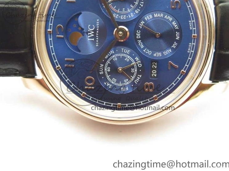 MIROTIME 0304 Premium Portugieser Perpetual Calendar IW503302 RG V9F 1:1 Best Edition Blue Dial on Black Leather Strap A 7098